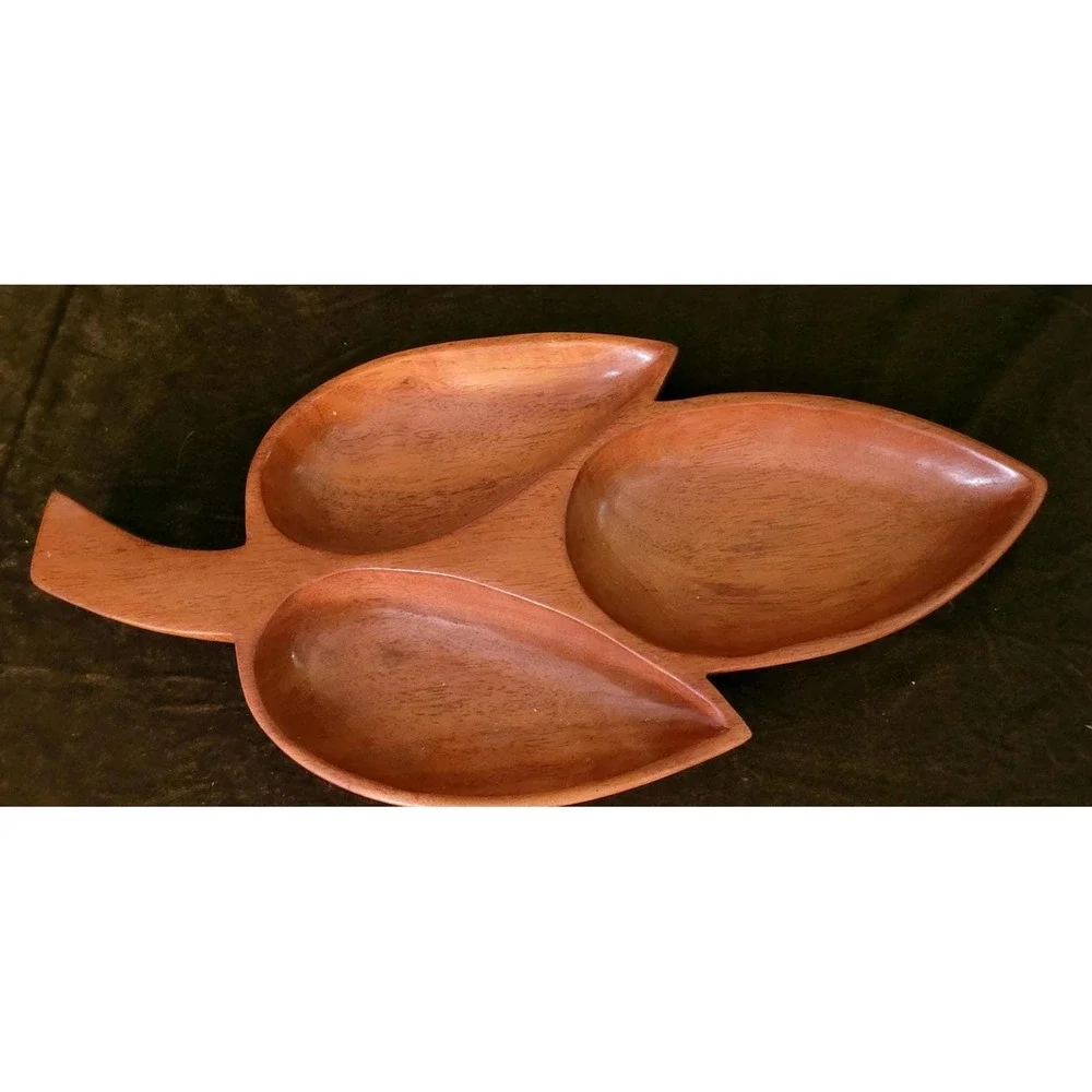 😎Leaf Shaped Wooden‎ Divided Tray Catch-all Nature Woodsy Farmhouse Cabincore